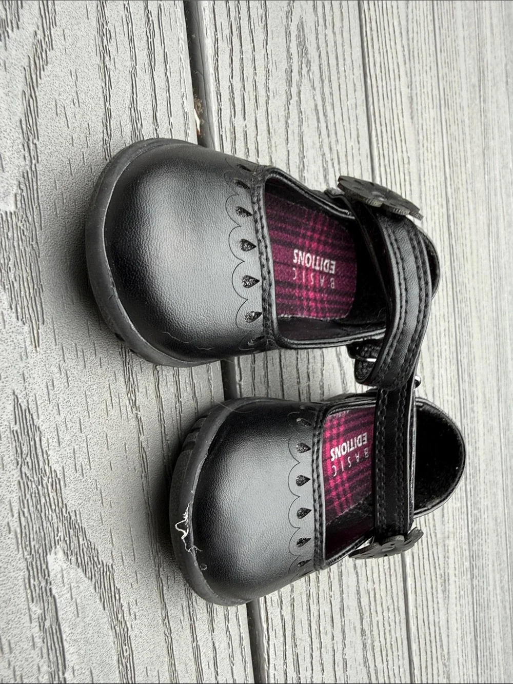 Basic Editions Black Mary Jane Shoes with Pink Plaid Insole